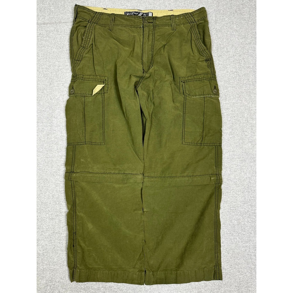 WearFirst Baggy Cargo Pants 38x30 Green Convertible Wide Utility Military Grunge